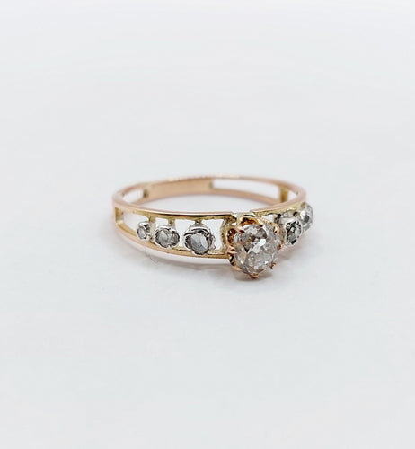 Bague 51.5 Bague victorienne or rose et argent, diamant et diamants 58 Facettes A05591