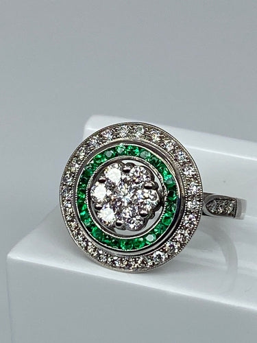 Bague 57 Bague style Art Déco Diamants Emeraudes 58 Facettes AB67