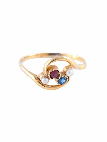 Bague Bague Ancienne Saphir Rubis Perles 58 Facettes