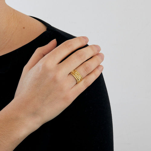 Bague 52.5 Bague jonc ouverte or jaune décor frise grecque 58 Facettes AB56