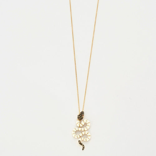 Collier Collier or jaune avec Pendentif Serpent en Émail Blanc avec Diamants et Rubis 58 Facettes 3276