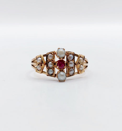 Bague 50 Bague victorienne or rose 18k rubis et perles (circa 1880) 58 Facettes A05279