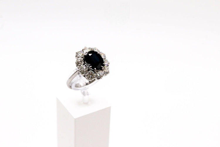 Bague 53 Bague or blanc, saphir et diamants 58 Facettes 240623