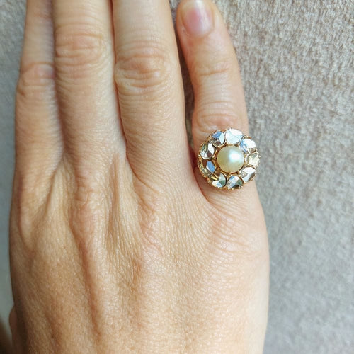 Bague 51 Bague Art Nouveau "Anima" or rose, demi-perle, diamants (1900) 58 Facettes 204