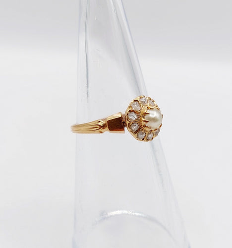 Bague 48.5 Bague marguerite antique or rose 18k perle et diamants taille roses (circa 1900) 58 Facettes A06176