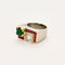 Bague 47.5 Bague Tank platine, or jaune, rubis, émeraude et diamants 58 Facettes 250212