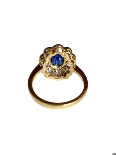 Bague 57.5 Bague Pompadour ancienne en or jaune 18k saphir et diamants 58 Facettes
