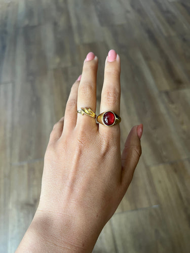 Bague 58 Chevalière or jaune grenat 58 Facettes