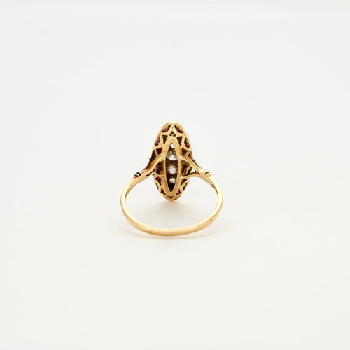 Bague 55 Bague marquise or jaune et gris, diamants et rubis 58 Facettes 240353