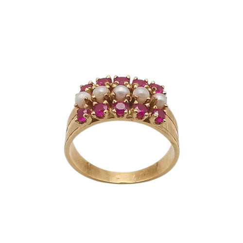 Bague or jaune, perles et rubis