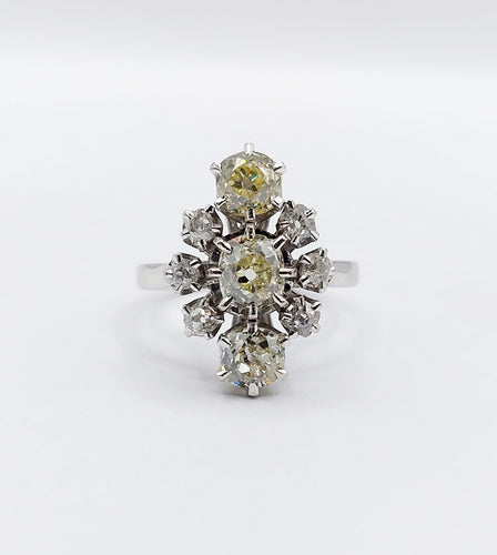 Bague 51 Bague marquise art déco or blanc, diamant jaune et diamant blanc 58 Facettes A05663
