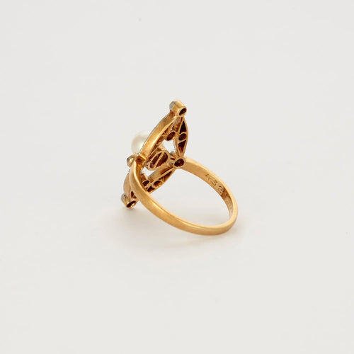 Bague 48 Bague or jaune et gris perle et diamants 58 Facettes GU54