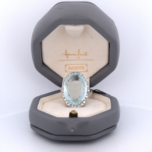 Bague 56 Bague en or blanc avec aigue-marine et diamants 58 Facettes