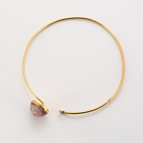 Bracelet Bracelet jonc rigide ouvrant or jaune et cabochon quartz rose 58 Facettes EVR2571