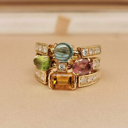 Bague BULGARI - Bague Allegra en or jaune, pierres de couleur et diamants 58 Facettes