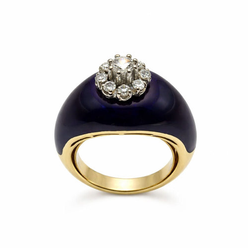 Bague 54 Bague en or jaune, émail bleu et diamants 58 Facettes 50393