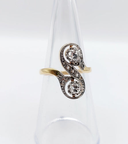 Bague 51 Bague toi et moi antique or jaune, diamants, monture à enroulement (circa 1900) 58 Facettes A05284
