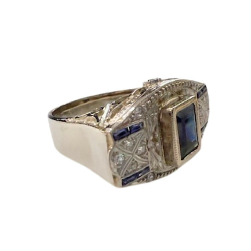 Bague 52 BAGUE DE STYLE ART DÉCO en OR 18 carats et PLATINE avec DIAMANTS ET SAPHIRS 58 Facettes Q100B