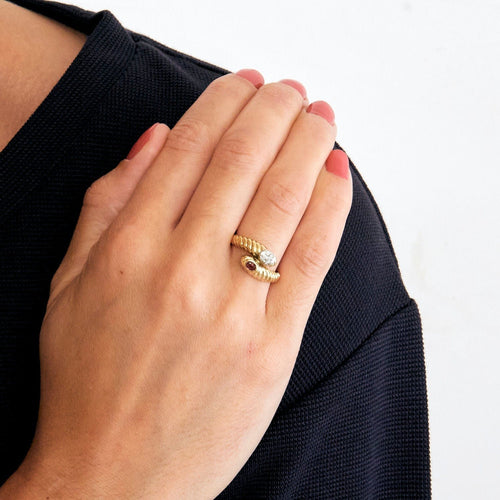 Bague 52.5 Bague Toi & Moi or jaune rubis et diamants 58 Facettes