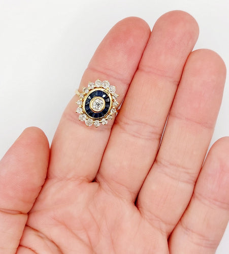 Bague 54 Bague marguerite art déco or jaune, diamants et saphir calibrés 58 Facettes A05533