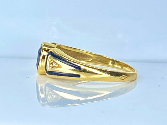 Bague 53 Bague saphir ovale et diamants en or jaune 18 carats et émail 58 Facettes AB676
