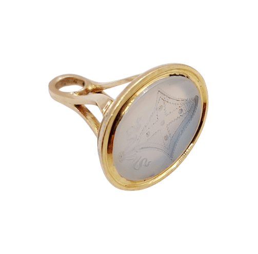 Pendentif Pendentif sceau antique en or rose 14k et agate blanche 58 Facettes A06677