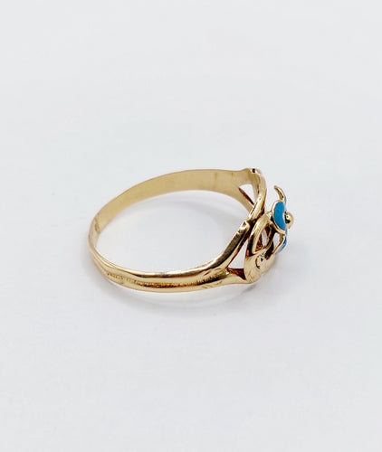 Bague 60.5 Bague victorienne or jaune, trèfle à quatre feuilles et émail bleu (circa 1890) 58 Facettes A05633