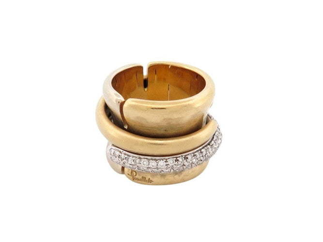 Bague 55 bague POMELLATO tubulaire large t55 or jaune blanc 18k 34gr diamants 0.9ct 58 Facettes 267204
