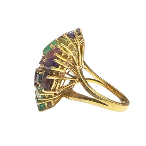 BAGUE DE DESIGN CONTEMPORAIN en OR 18 carats avec AIGUE-MARINE ET DIVERSES PIERRES NATURELLES