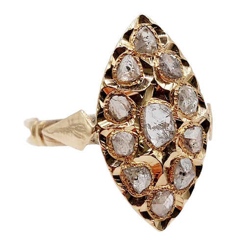 Bague 56 Bague marquise ancienne or rose, diamants taille rose 58 Facettes A05645