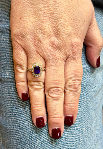 Bague Bague en or rose 18 carats , améthyste et diamants 58 Facettes
