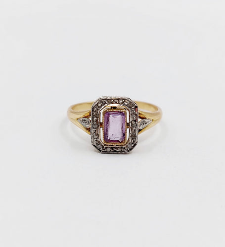 Bague 55 Bague pompadour or jaune, platine, améthyste et diamants taille rose (circa 1910) 58 Facettes A05298