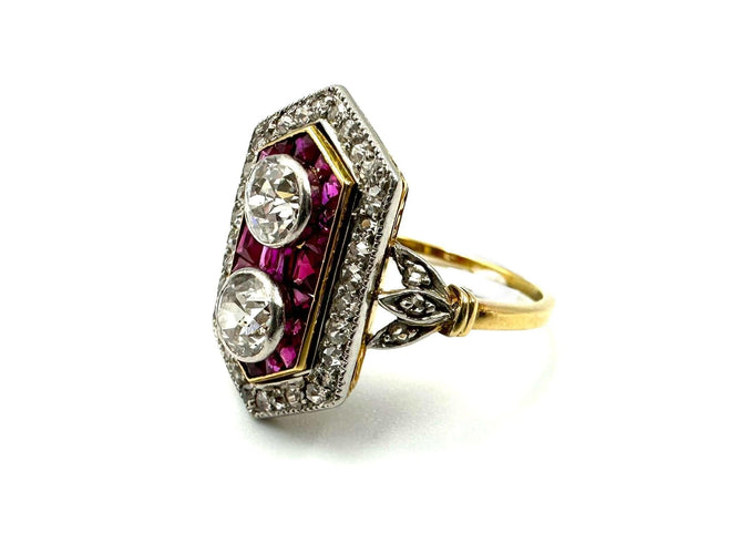 Bague Bague Belle-Epoque en or, platine, diamants et rubis calibrés 58 Facettes
