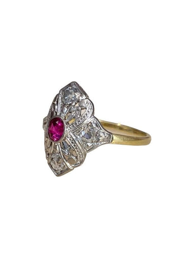 Bague 55 Bague Belle Époque en or jaune, platine et diamants 58 Facettes