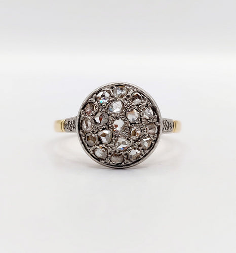 Bague cible antique or 18k diamants taille roses (circa 1920) 58 Facettes A06337