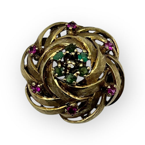Bague chou émeraudes et rubis