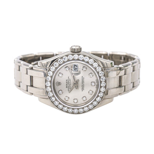 Montre Montre Rolex Lady-Datejust Pearl Master Or blanc Diamant 58 Facettes 4178650RV