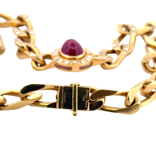 Collier Collier ras du cou Cartier en or 18 carats et diamants , rubis cabochon 58 Facettes