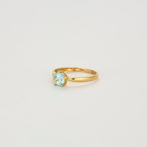 Bague 58 Solitaire en or jaune sertie d'une aigue marine 58 Facettes LP781