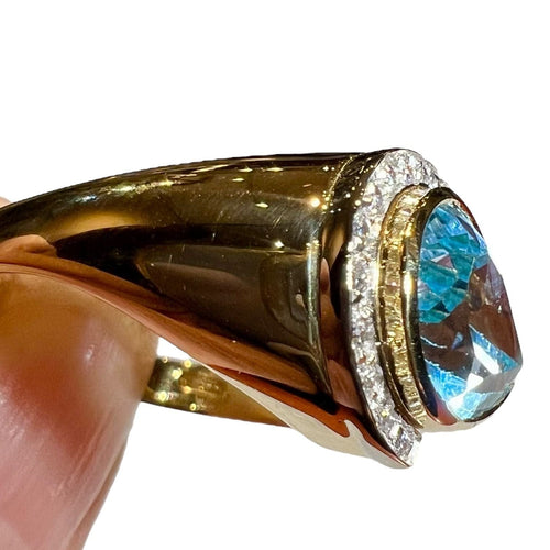 Bague Bague or jaune, Diamants, Topaze Bleue 58 Facettes 7861 A