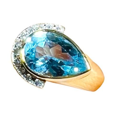 Bague Bague or jaune, Diamants, Topaze Bleue 58 Facettes 7861 A