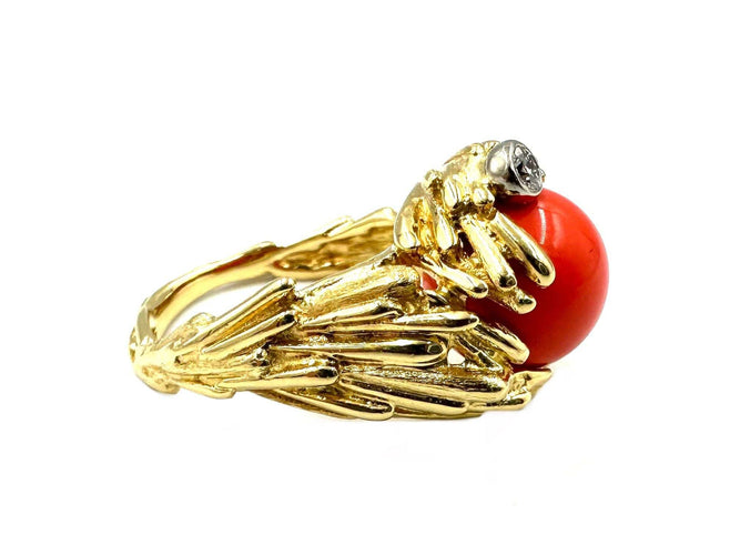 Bague 57 GILBERT ALBERT. Bague or jaune, diamant et billes interchangeables 58 Facettes