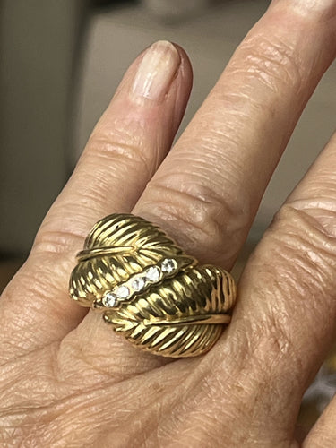 Bague 51 Bague Feuillage Or Jaune Diamants 58 Facettes LOT 6136
