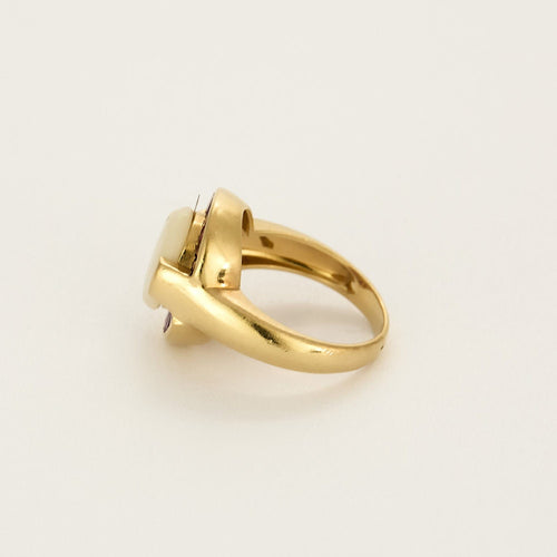 Bague 52 Bague en or jaune, opale arlequin et rubis calibrés 58 Facettes ENG11088