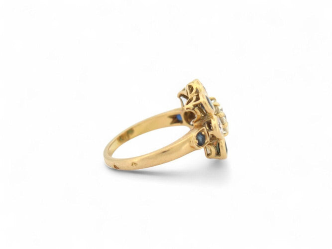 Bague 51 bague marguerite victorienne t51 sertie diamants 1.21ct saphir or jaune 18k 58 Facettes 270500
