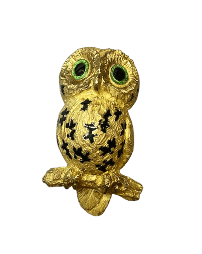Broche HERMES PARIS - BROCHE VINTAGE HIBOU OR JAUNE EMAIL 58 Facettes 240464