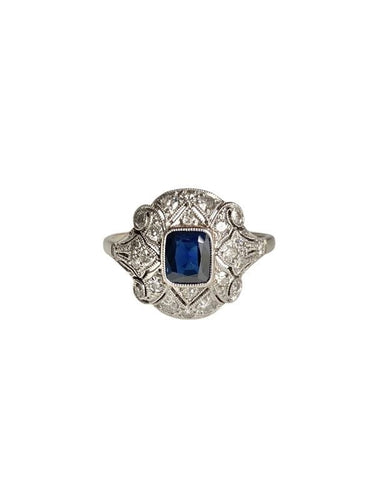 Bague 59 Bague Art Déco en or blanc et platine 58 Facettes