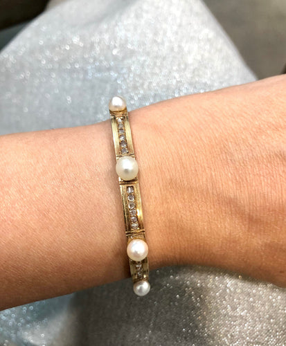 Bracelet bracelet ancien or jaune perles et diamants 58 Facettes