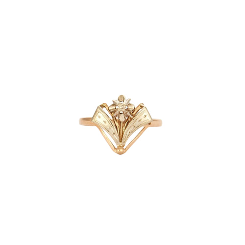Bague 57 Bague aigrette diamant or rose et blanc Art Nouveau 58 Facettes
