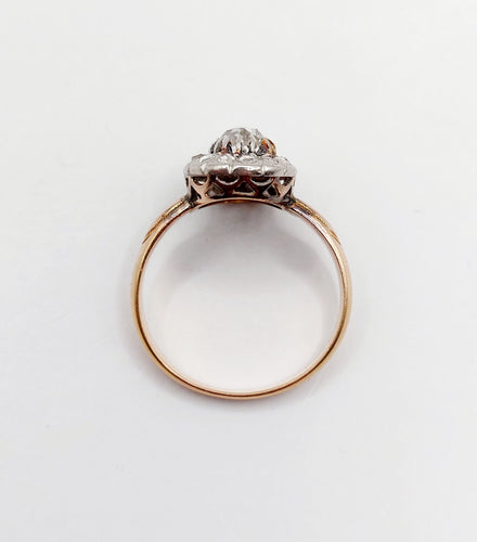 Bague 54 Bague marguerite victorienne or rose 18k diamant poire 0.60 carat (circa 1880) 58 Facettes A06118